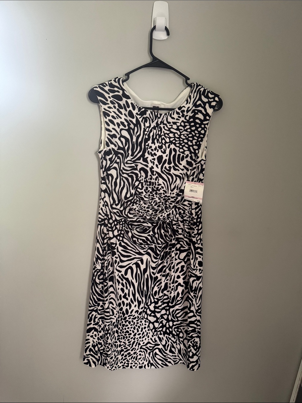 Anne Klein Black and White Animal Print Midi Dress